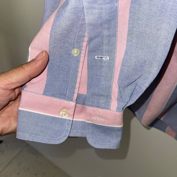 Ralph Lauren Vintage Mens Shirt Size 34 Blue Striped Button Down Pure Cotton - Picture 7 of 9